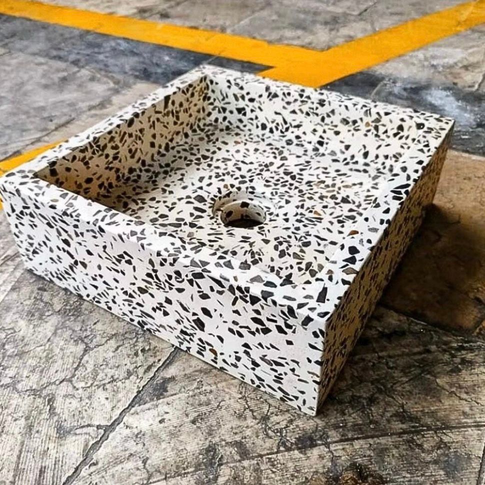 Handmade Artisan Concrete Sink | Square Terrazzo Vanity Washbasin | Boho Bathroom Sink