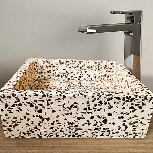 Handmade Artisan Concrete Sink | Square Terrazzo Vanity Washbasin | Boho Bathroom Sink