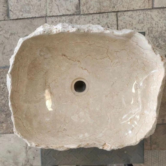 Handmade Beige Marble Vessel Sink – Natural Stone Bathroom Basin