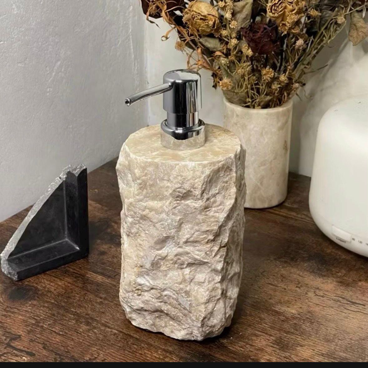 Handcrafted Natural Marble Soap Dispenser – Rustic Bathroom Decor