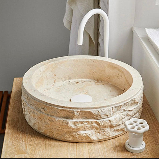 Natural Marble Vessel Sink | Wabi Handmade Stone Basin | Luxury Bathroom Sink | Organic Marble Washbasin