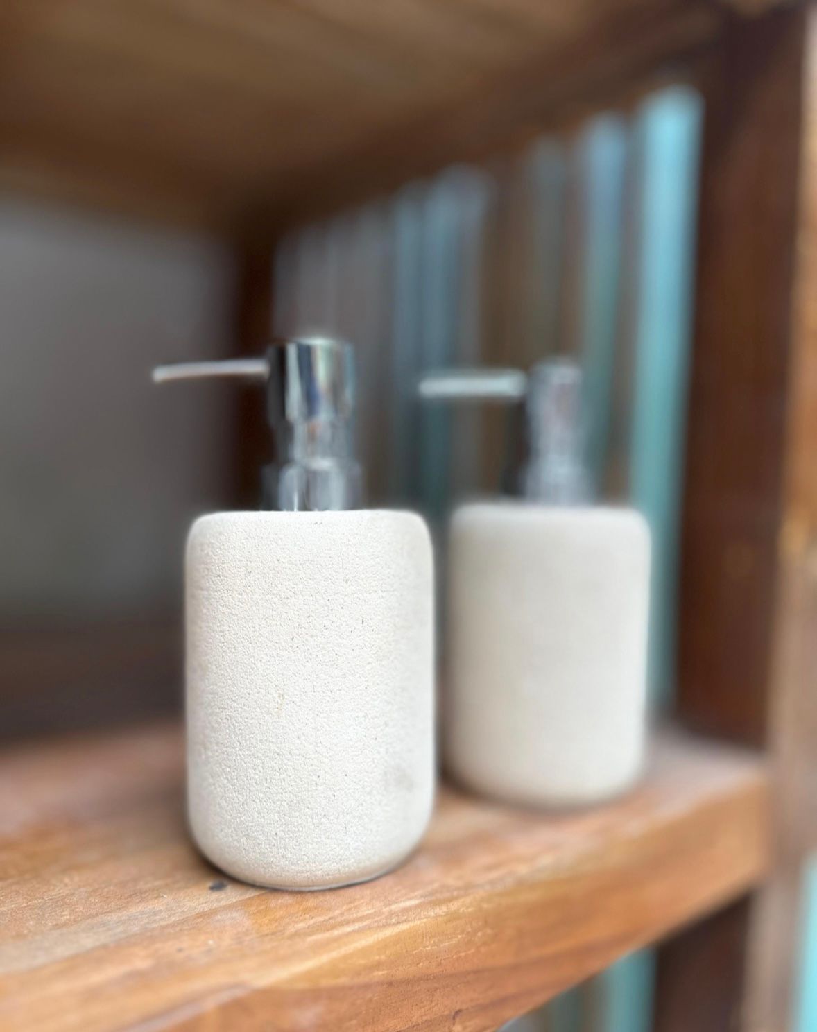 Travertine Soap Dispenser Set of 2 | Wabi Sabi Bathroom Decor | Japandi Reusable Bottle | Handmade Natural Stone Bathroom Accessory