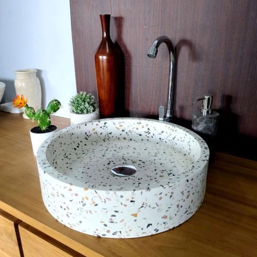 Handmade Round Terrazzo Concrete Vessel Sink β Multicolor Chip Modern Luxury Bathroom Basin