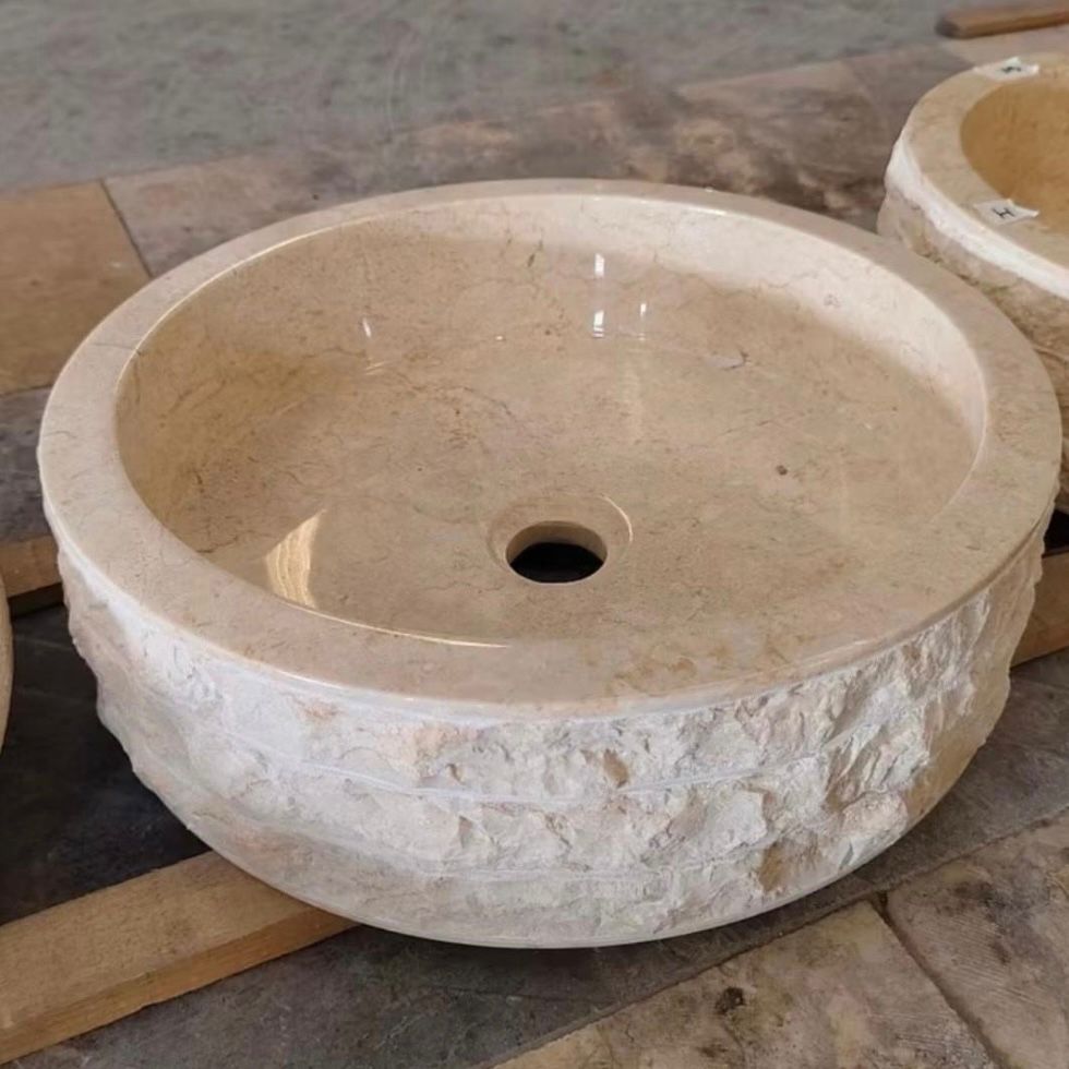 Natural Marble Vessel Sink | Wabi Handmade Stone Basin | Luxury Bathroom Sink | Organic Marble Washbasin