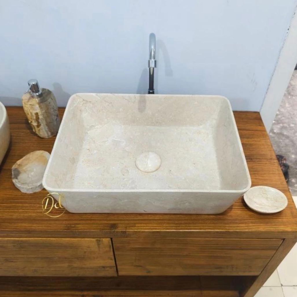 Handmade Rectangular Marble Vessel Sink β Polished Stone Bathroom Basin