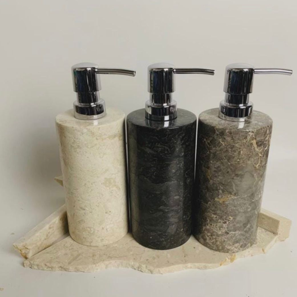 Japandi Marble Soap Dispenser – Wabi Sabi Shampoo Bottle | Handmade Stone Bathroom Accessory 200ml