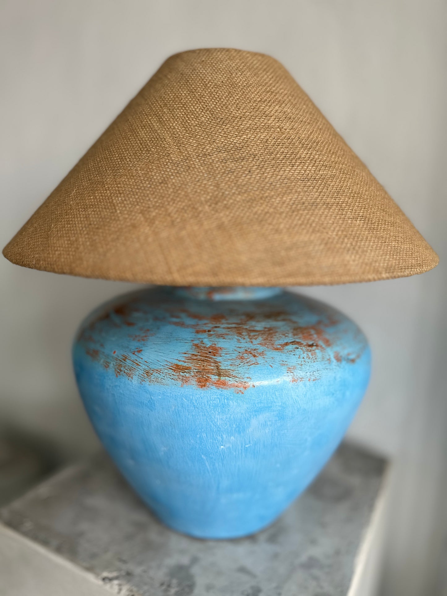 Handmade (Large) Coastal Blue Table Lamp | Wabi Sabi Nautical Terracotta Style Desk Lamp | Mediterranean Inspired Japandi Bohemian Lighting