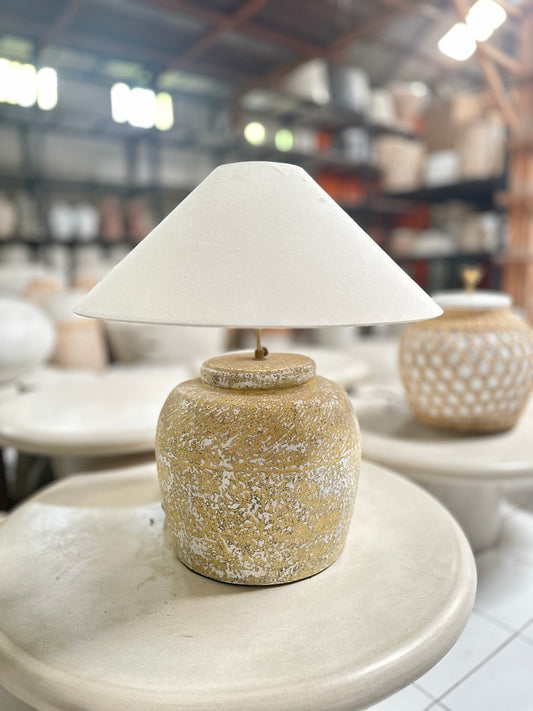 Handmade Large Organic Modern Desk Lamp in Yellow | Japandi Terracotta Style Bedside Table Lamps | Wabi Sabi Bohemian Light Shade