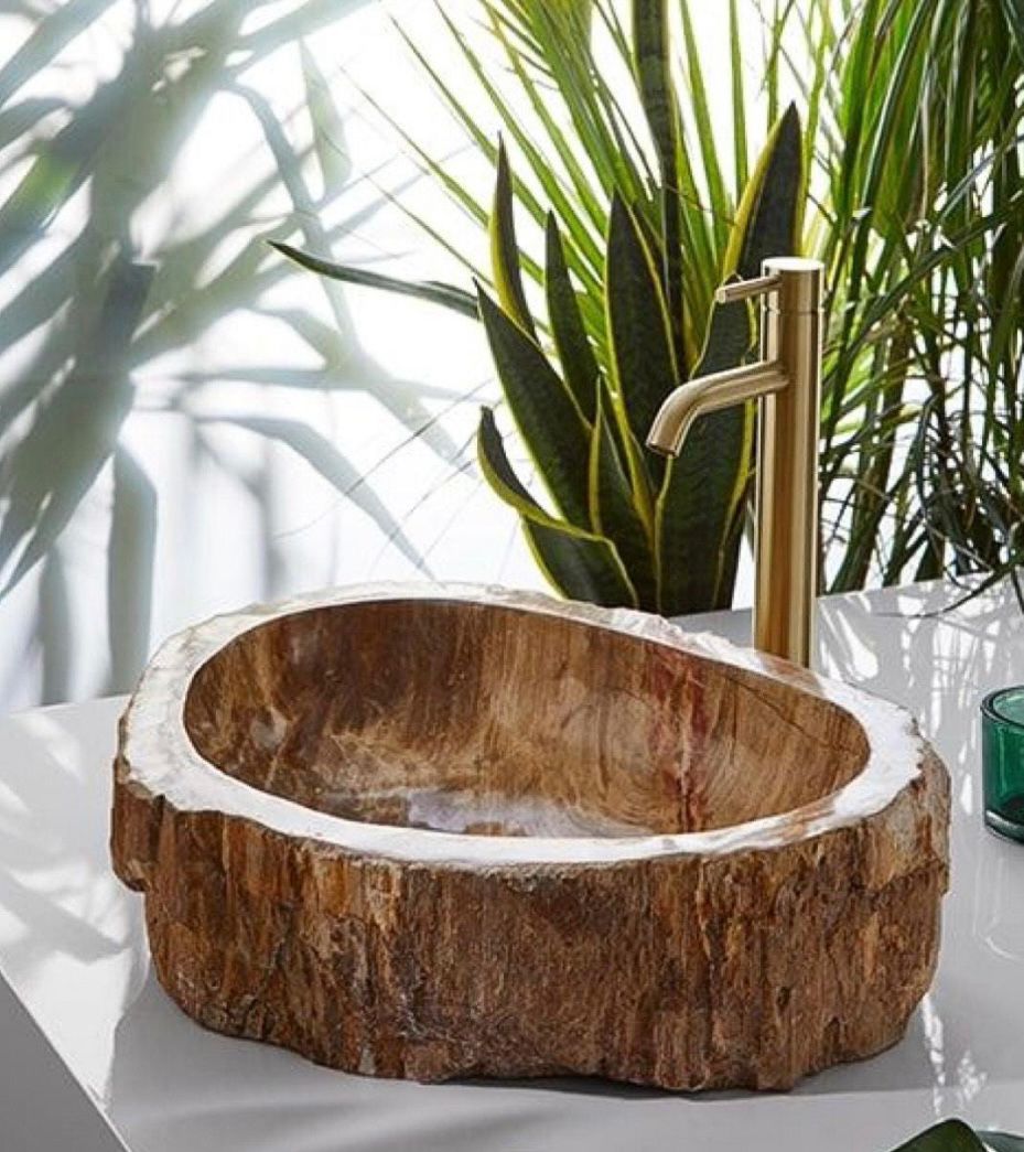 Petrified Wood Stone Sink - Natural Fossil Bathroom Vessel Basin | Rustic Vanity Bowl | Travertine Sink