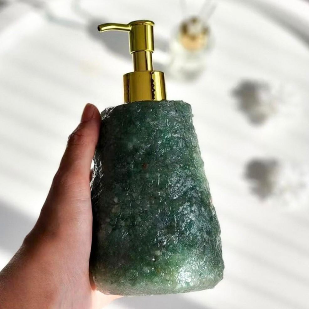 Rose Quartz Soap Dispenser | Bathroom Accessory & Vanity Decor | Crystal Stone Pump Bottle