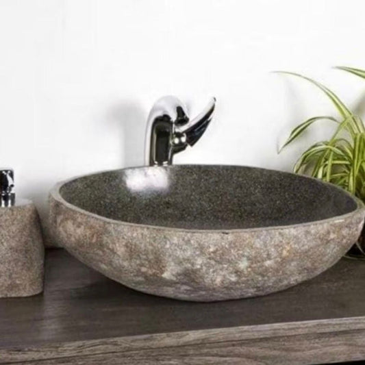 Natural River Stone Sink – Handcrafted Stone Vessel Basin for Bathroom Vanity, Rustic Washbasin, Unique Stone Bathroom Sink
