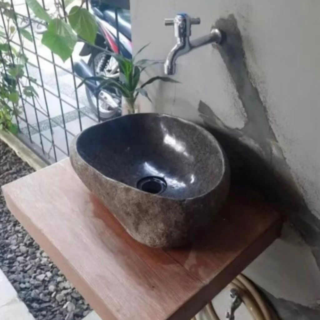 Wabi Sabi River Stone Sink - Handcrafted Japandi Natura Vessel Organic Modern Bathroom Washbasin