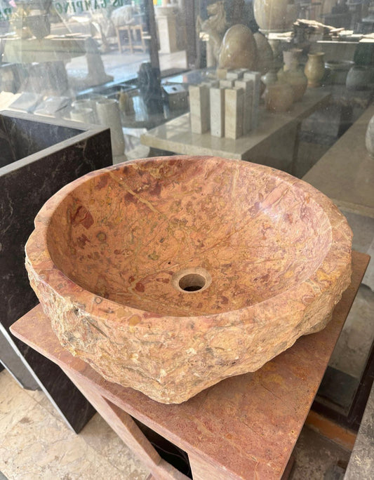 Pink Marble Sink | Rose Marble Sink | Hand Carved Natural Stone Basin | Luxury Rustic Bathroom Vanity