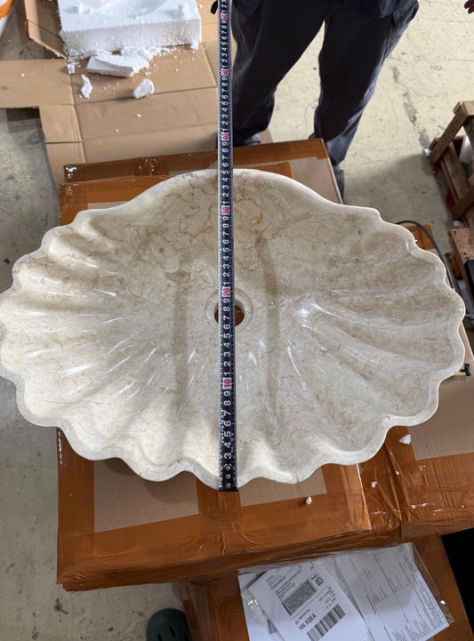 Handcrafted Shell-Shaped Real Marble Vessel Sink - Elegant Bathroom Vanity Basin