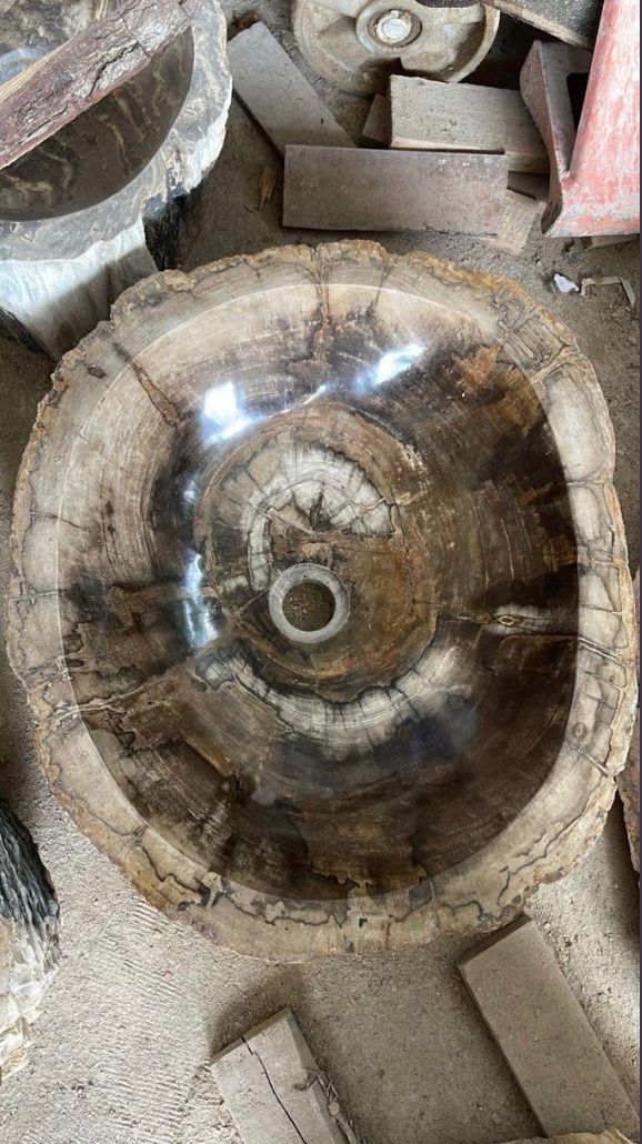Petrified Wood Stone Sink – Natural Fossil Bathroom Vessel Basin | Rustic Vanity Bowl | Travertine Sink with size 60x40x15