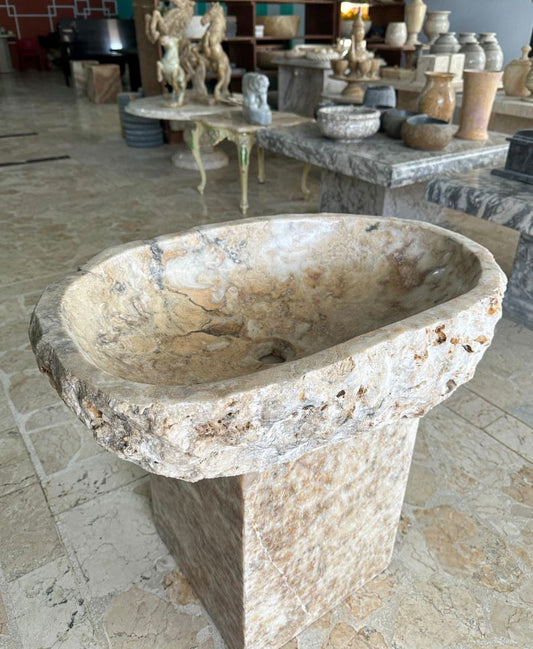 Rustic Onyx Marble Vessel Sink | Hand Carved Onyx Basin | Luxury Natural Stone Washbasin | Marble Bathroom Sink