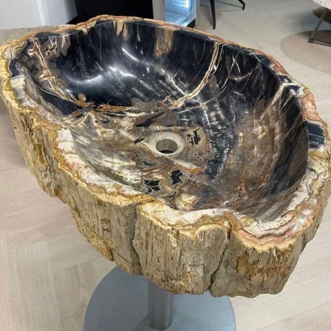 Petrified Wood Stone Sink – Natural Fossil Bathroom Vessel Basin | Rustic Vanity Bowl | Travertine Sink with size 60x40x15