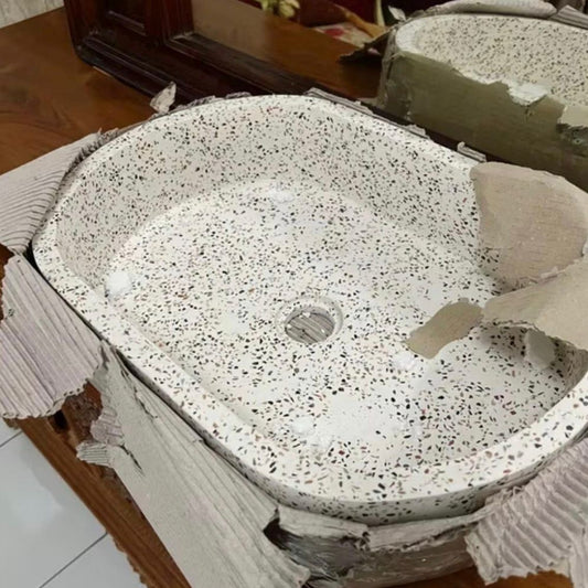 Large Terazzo Sink - Handmade Oval Concrete Wash Basin 50 x 35cm