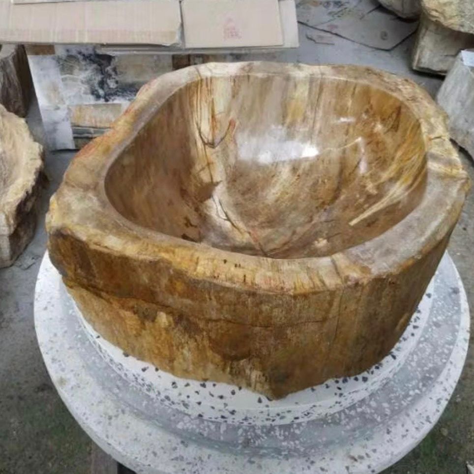 Petrified Wood Stone Sink - Natural Fossil Bathroom Vessel Basin | Rustic Vanity Bowl | Travertine Sink