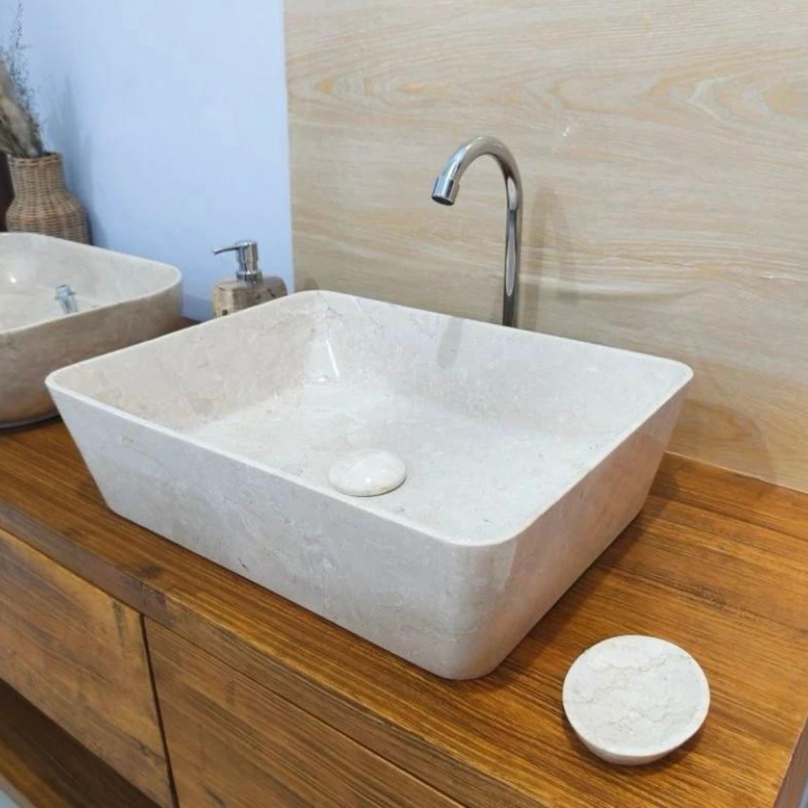Handmade Rectangular Marble Vessel Sink – Polished Stone Bathroom Basin