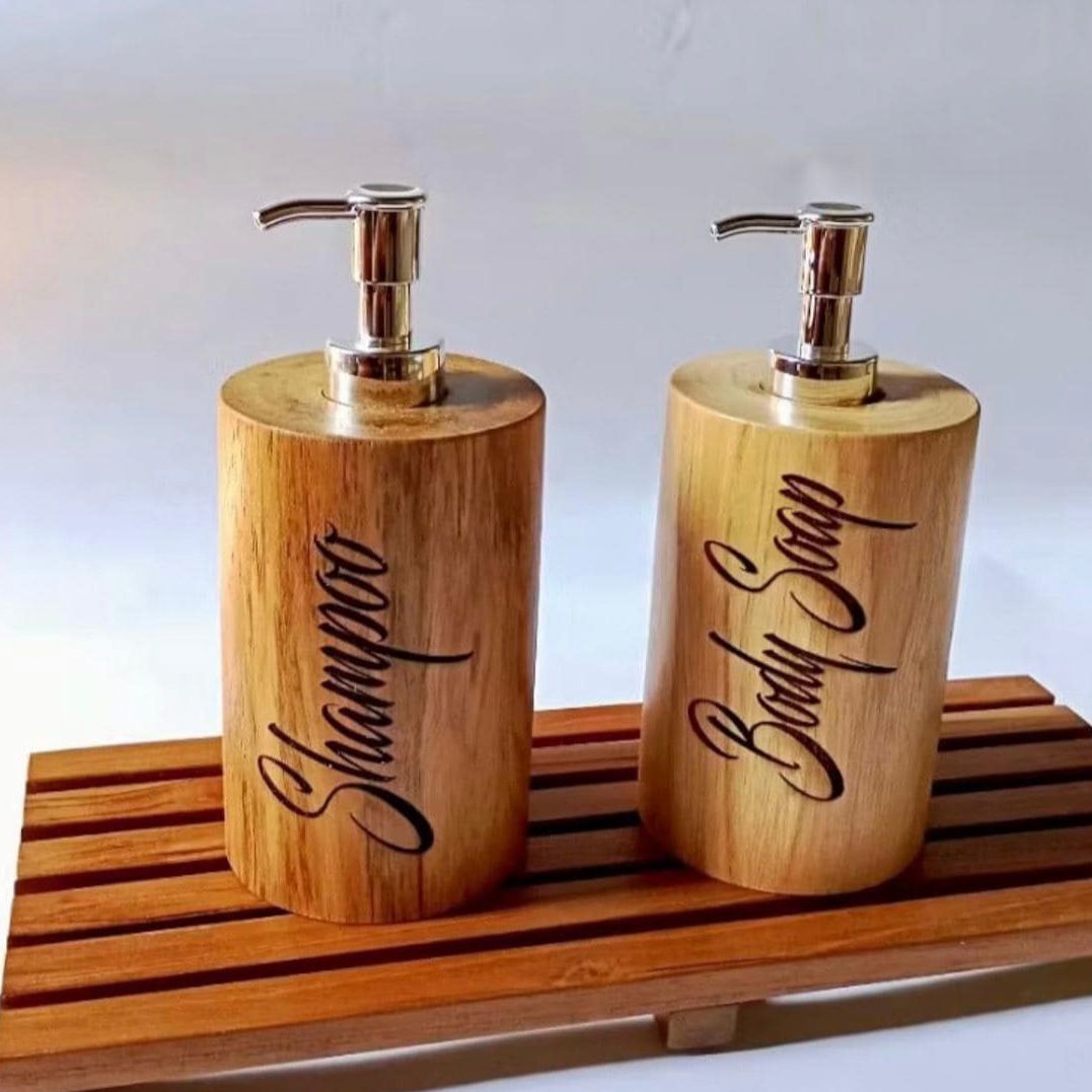 Teak Wood Soap Dispenser – Personalized Bathroom Accessories, Natural Wooden