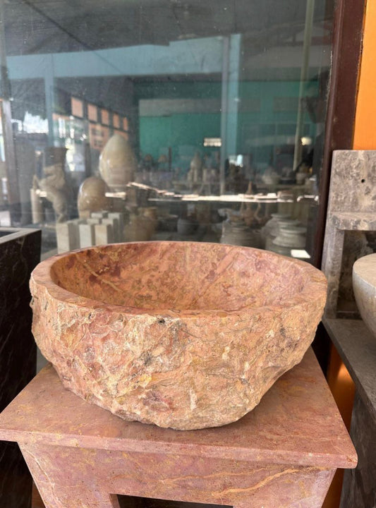 Pink Marble Sink | Rose Marble Sink | Hand Carved Natural Stone Basin | Luxury Rustic Bathroom Vanity