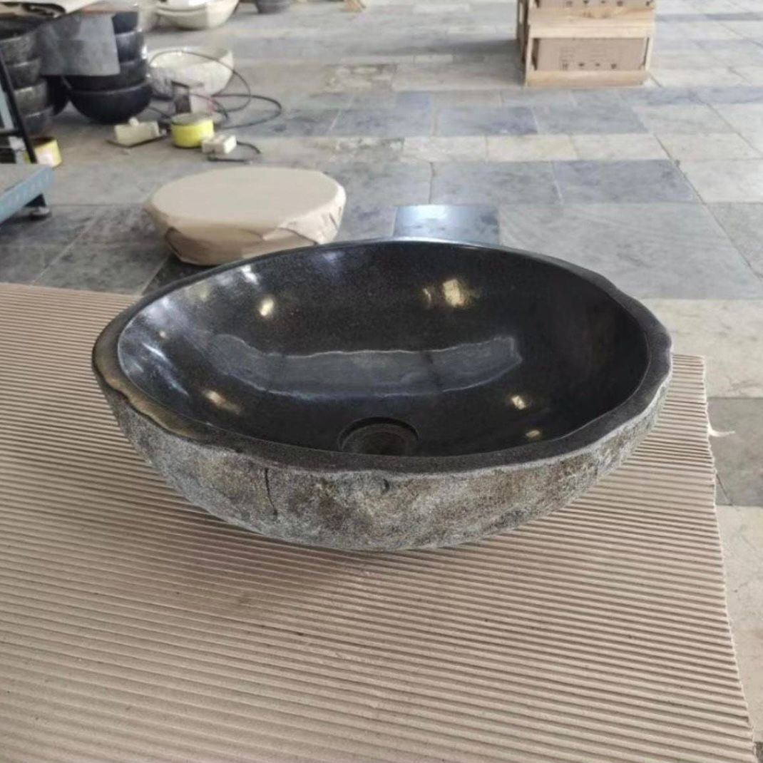 Natural River Stone Sink – Handcrafted Stone Vessel Basin for Bathroom Vanity, Rustic Washbasin, Unique Stone Bathroom Sink