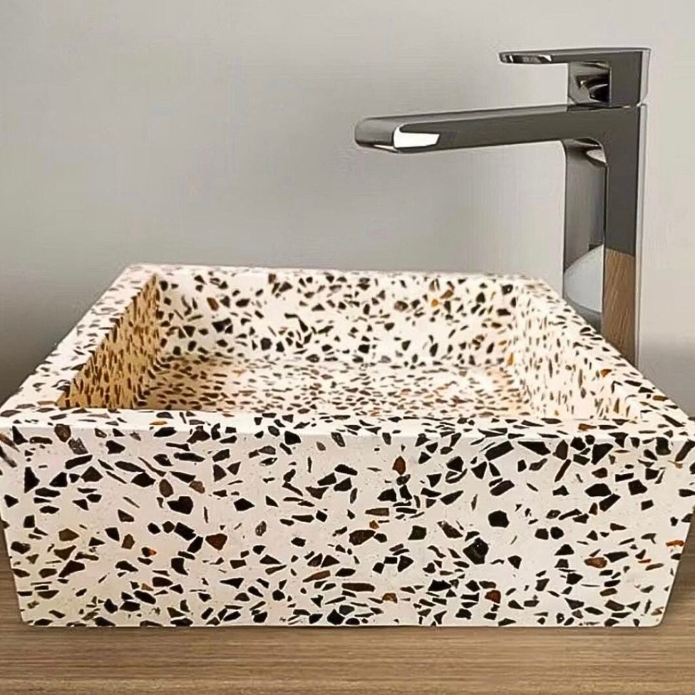 Handmade Artisan Concrete Sink | Square Terrazzo Vanity Washbasin | Boho Bathroom Sink