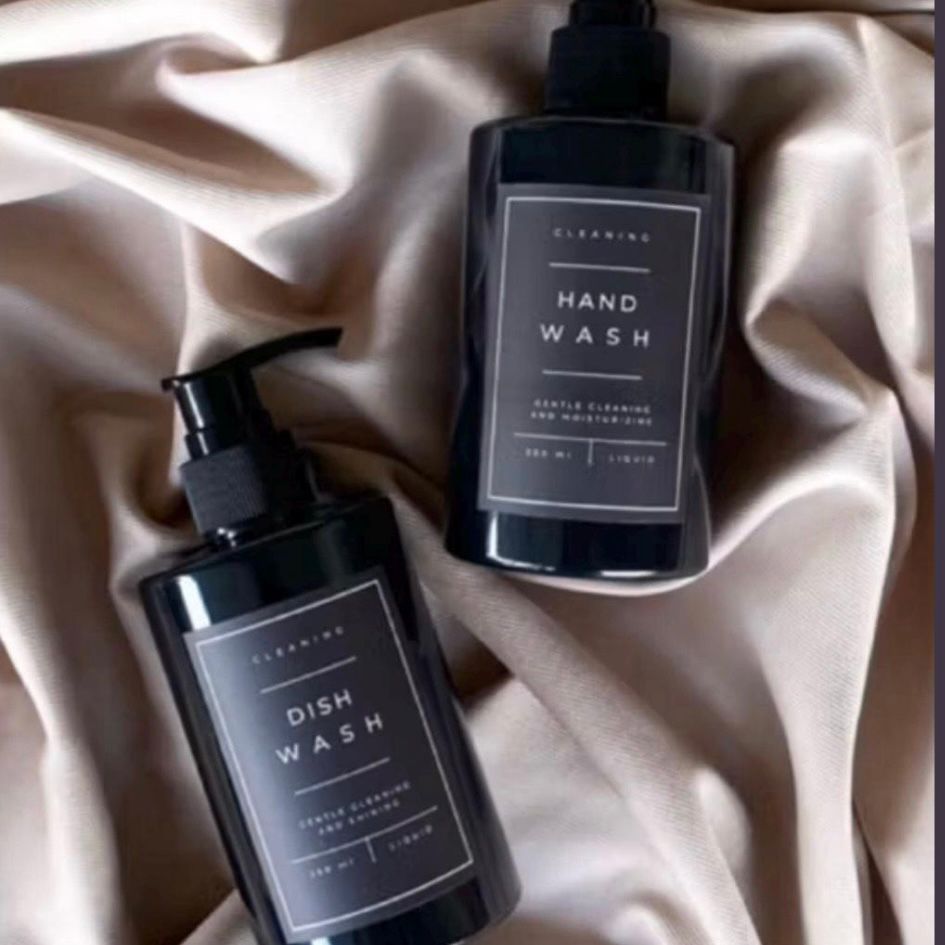 Set of 2 Black Glossy Soap Dispenser Bottle | Hand Wash & Dish Wash Pump | Refillable Kitchen and Bathroom Decor