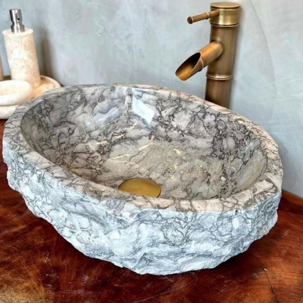 Rare Natural Marble Sink - Hand Carved Stone Vessel Basin - One of a Kind Luxury Bathroom Washbasin