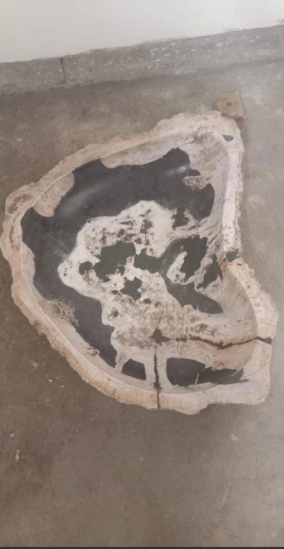 Petrified Wood Stone Sink – Natural Fossil Bathroom Vessel Basin | Rustic Vanity Bowl | Travertine Sink with size 60x40x15