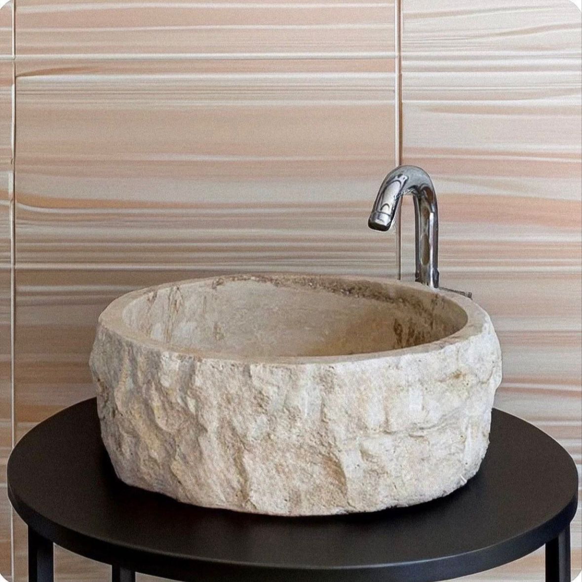 Round Marble Sink | Rustic Natural Stone Vessel Basin for Wabi Sabi or Japandi Decor | Bathroom WashBasin