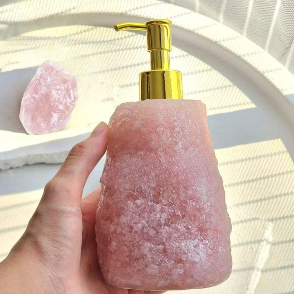 Rose Quartz Soap Dispenser | Bathroom Accessory & Vanity Decor | Crystal Stone Pump Bottle