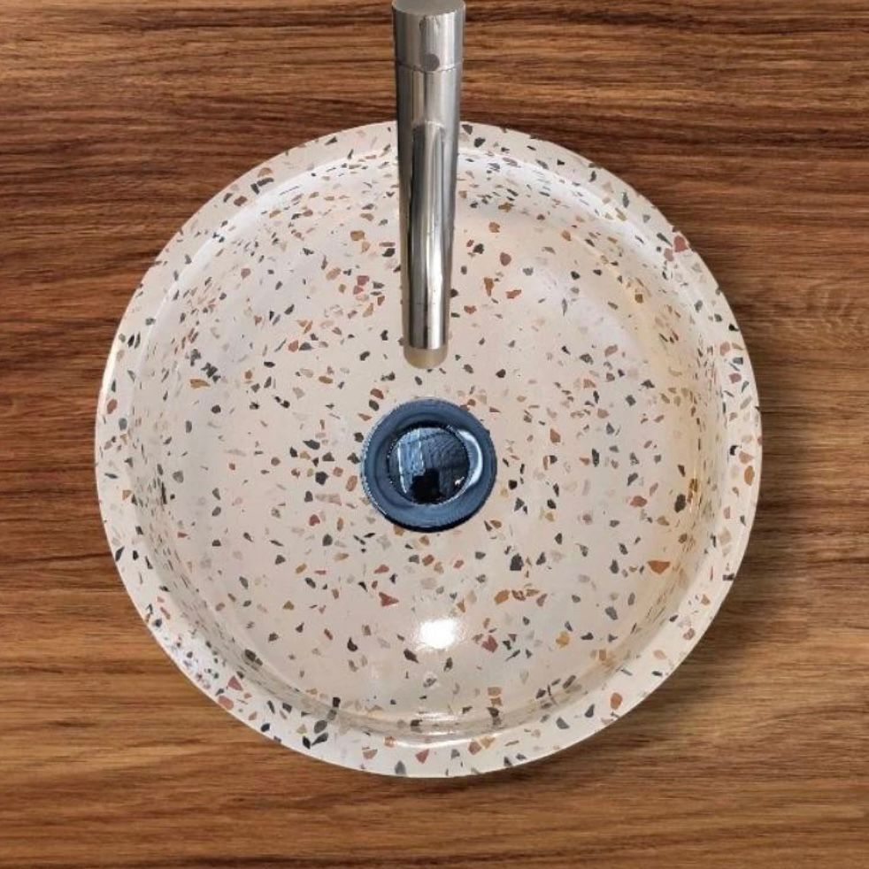 Handmade Round Terrazzo Concrete Vessel Sink – Multicolor Chip Modern Luxury Bathroom Basin