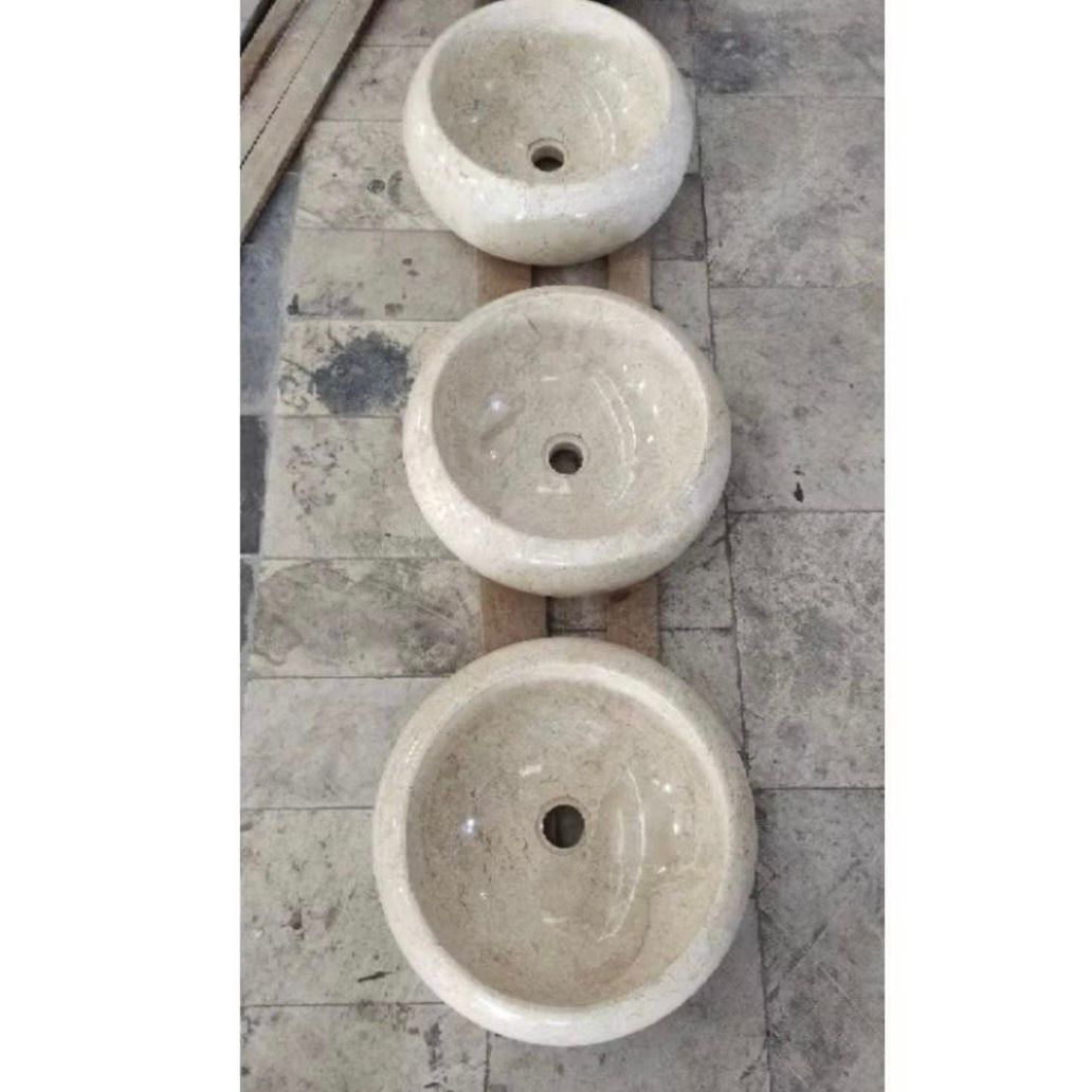 Grey & Beige Marble Donut Stone Sink 40 x 15cm | Wabi Sabi Japandi Round Washbasin