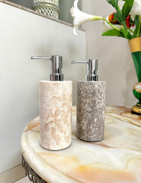 Japandi Marble Soap Dispenser – Wabi Sabi Shampoo Bottle | Handmade Stone Bathroom Accessory 200ml