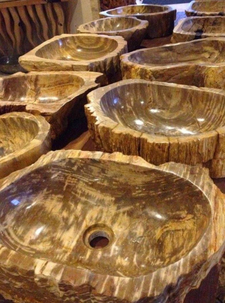 Petrified Wood Stone Sink - Natural Fossil Bathroom Vessel Basin | Rustic Vanity Bowl | Travertine Sink