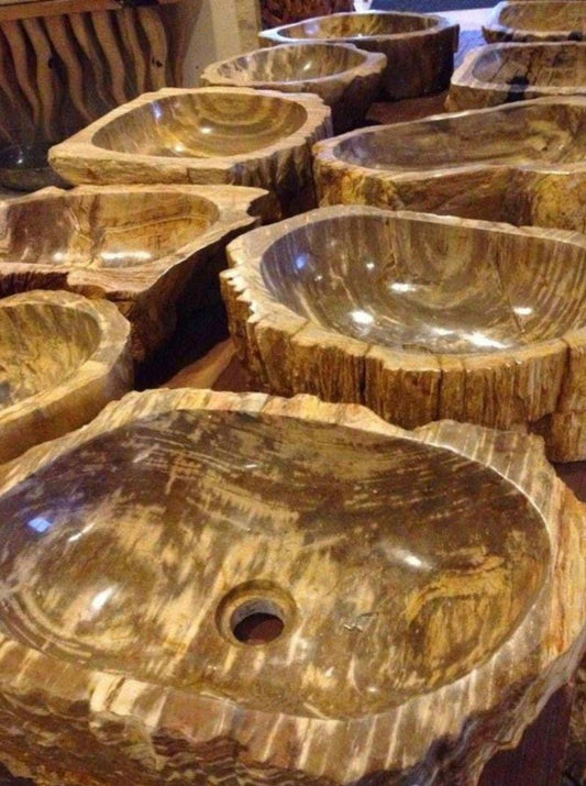Petrified Wood Stone Sink - Natural Fossil Bathroom Vessel Basin | Rustic Vanity Bowl | Travertine Sink