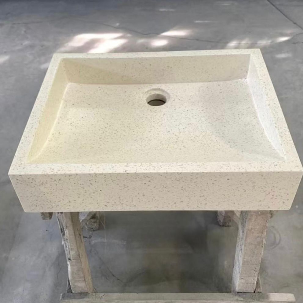 Black Concrete Sink – Handmade Rectangular Terazzo Bathroom Basin, Modern Minimalist Concrete Washbasin