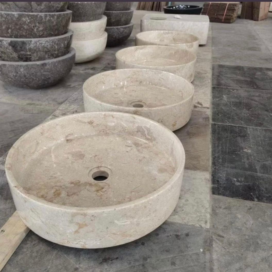 Handmade Cream Marble Vessel Sink | Natural Stone Washbasin (40x10cm)
