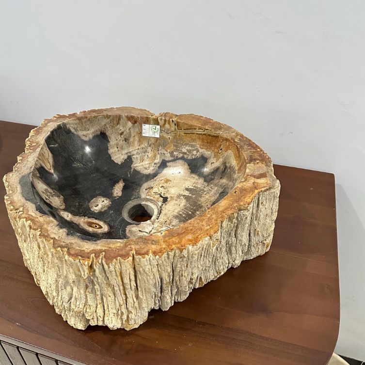 Petrified Wood Stone Sink - Natural Fossil Bathroom Vessel Basin | Rustic Vanity Bowl | Travertine Sink