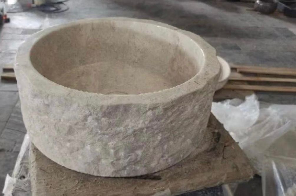 Round Marble Sink | Rustic Natural Stone Vessel Basin for Wabi Sabi or Japandi Decor | Bathroom WashBasin