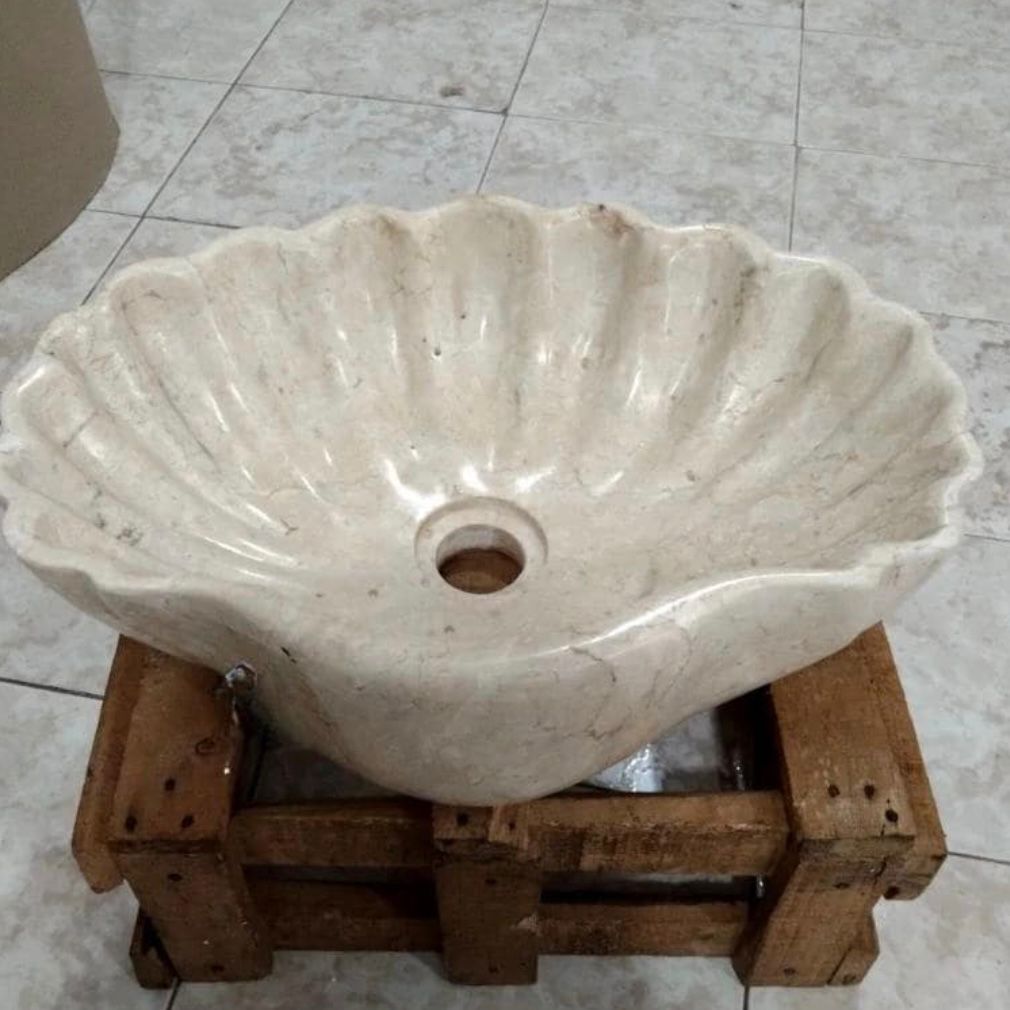 Handcrafted Shell-Shaped Real Marble Vessel Sink - Elegant Bathroom Vanity Basin