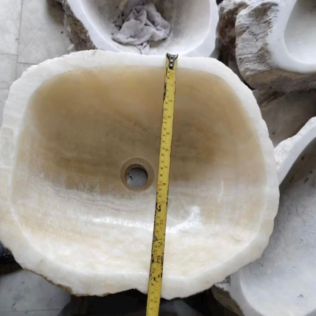Natural Translucent Onyx Bathroom Sink | Hand Carved Luxury Stone Basin | Marble Vessel Sink