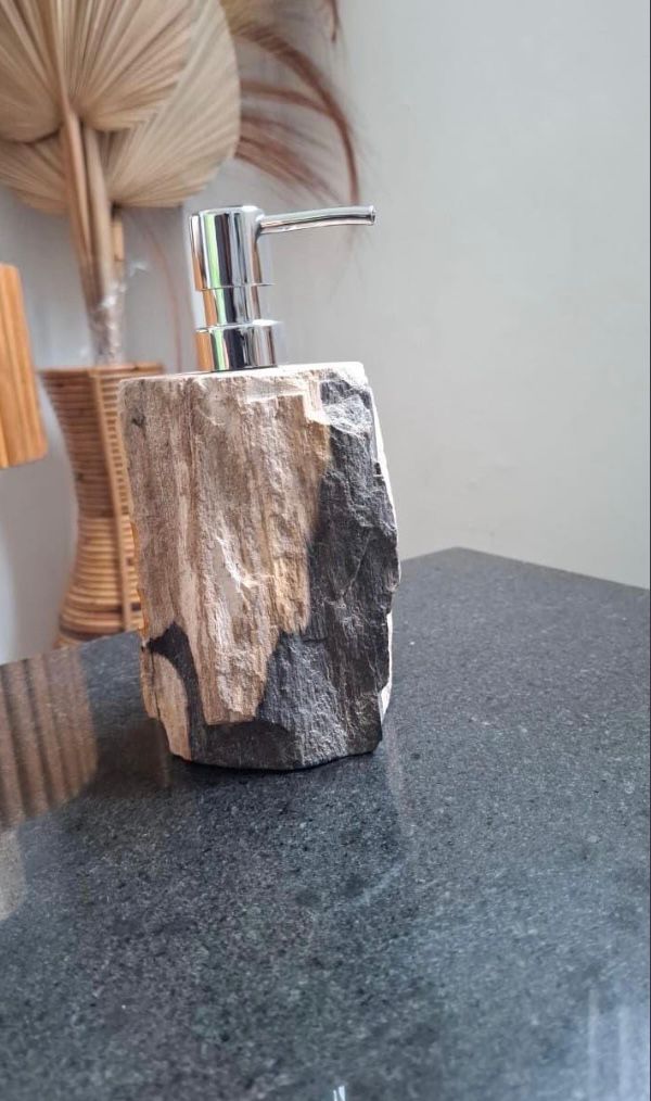Petrified Wood Soap Dispenser, Natural Stone Soap Pump, Rustic Bathroom Accessory, Luxury Hand Soap Dispenser