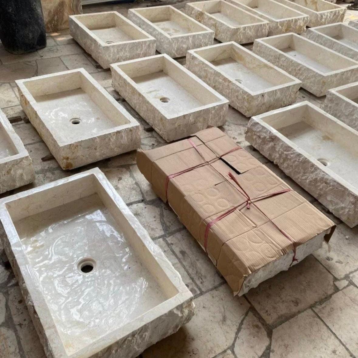 Rustic Square Marble Sink | Wabi Sabi Hand Carved Natural Stone Basin | Japandi Bathroom Decor