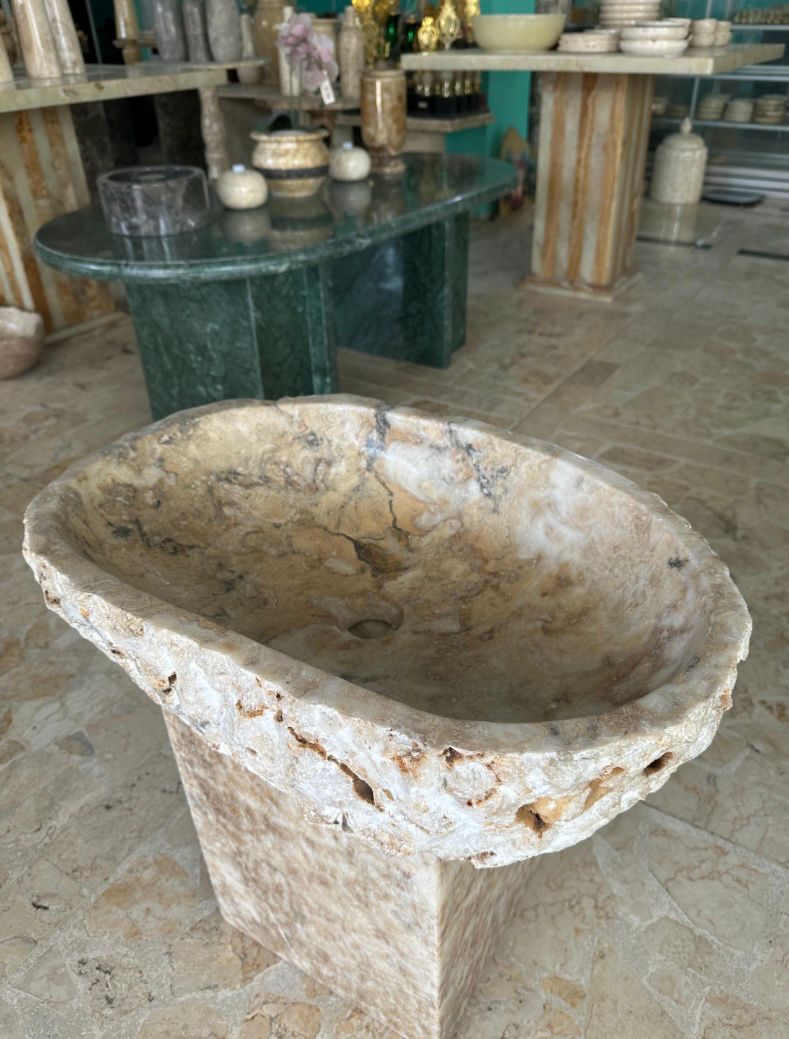 Rustic Onyx Marble Vessel Sink | Hand Carved Onyx Basin | Luxury Natural Stone Washbasin | Marble Bathroom Sink
