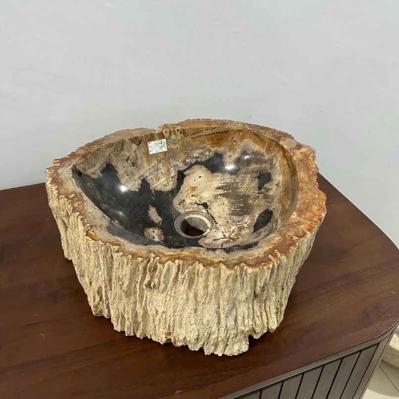 Petrified Wood Stone Sink - Natural Fossil Bathroom Vessel Basin | Rustic Vanity Bowl | Travertine Sink