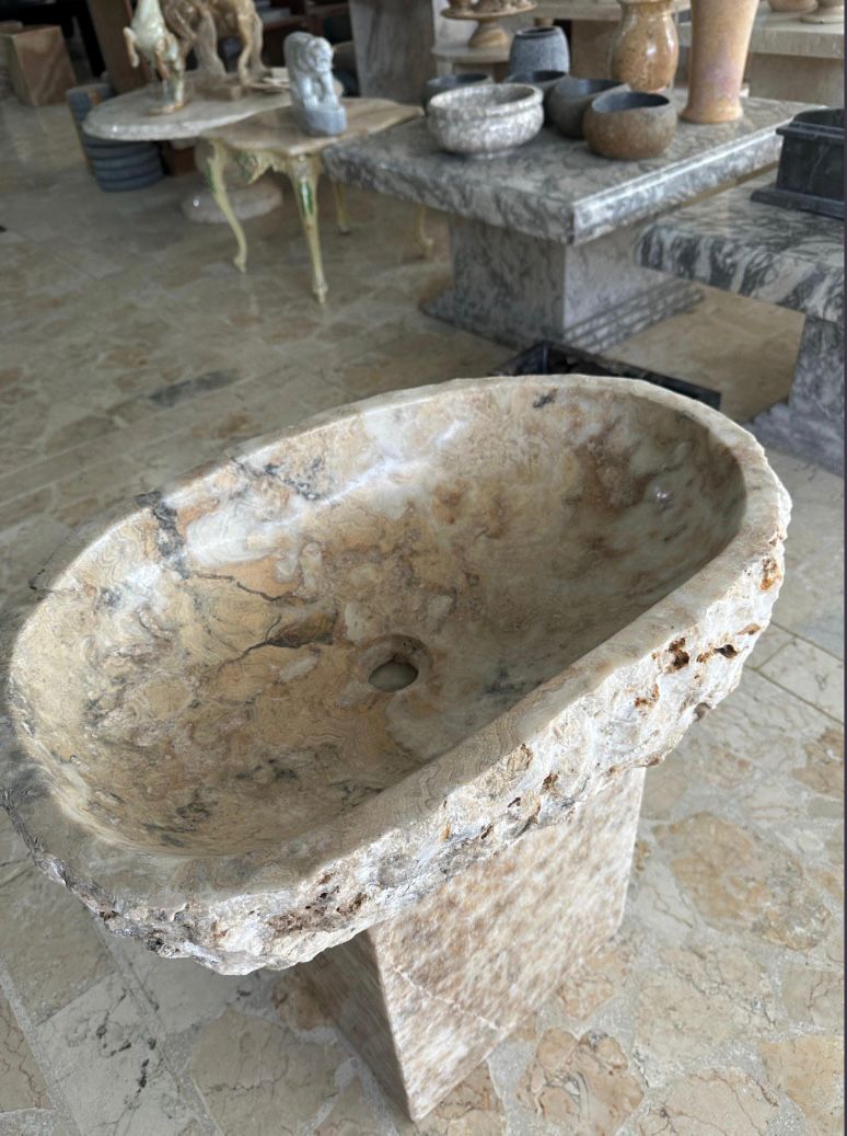 Rustic Onyx Marble Vessel Sink | Hand Carved Onyx Basin | Luxury Natural Stone Washbasin | Marble Bathroom Sink