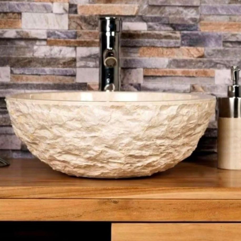 Marble Vessel Sink – Handcrafted Natural Stone Bathroom Basin Bowl | Japandi Rustic Washbasin for Luxury Bathroom